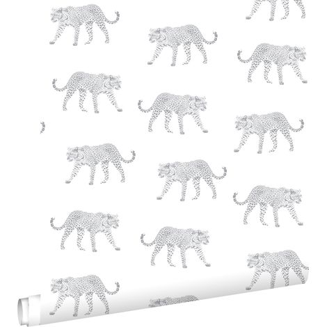 papier peint léopards blanc et gris clair - ESTAhome (1/5)