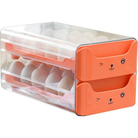 Tiroir à œufs double couche transparent avec compartiments allongés indépendants, rangement réfrigérateur orange (1/5)