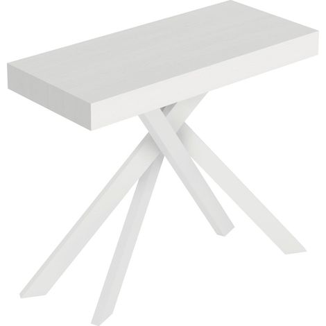 Console extensible 90x40/196 cm Saki Petit frêne blanc pieds blancs