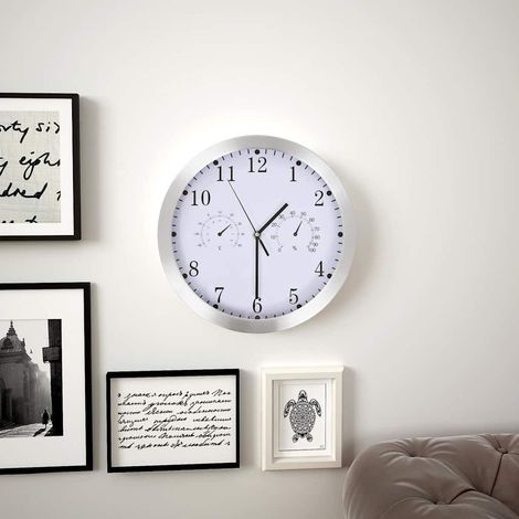 Horloge murale à quartz Hygromètre et thermomètre 30 cm Blanc (1/5)