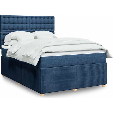 vidaXL Sommier à lattes de lit avec matelas Bleu 140x190 cm Tissu (1/5)