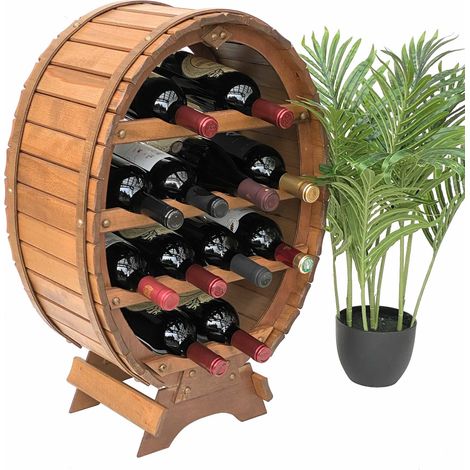 DanDiBo Weinregal Holz Stehend Weinfass 12 Flaschen Braun gebeizt Flaschenregal Flaschenhalter Fass