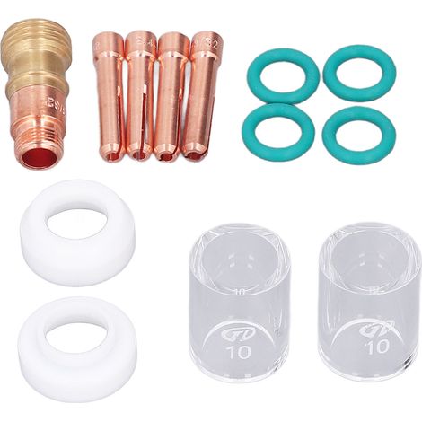 13-teiliges WIG-Schweißzubehörset: Glasbecheranschluss, Elektrodenklemme, PTFE-Frontabdeckung für WP 17, 18 und 26 (1/5)