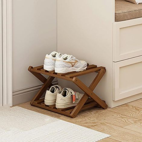 Zapatero plegable de dos niveles fabricado en bambú. (1/5)