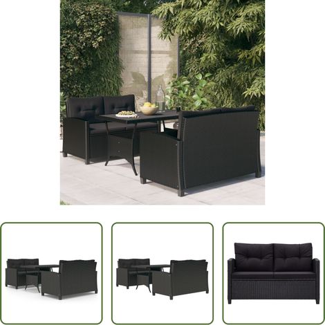 Salle à manger extérieure - Ensemble à manger de jardin coussins noirs 3 pcs Résine tressée (1/5)