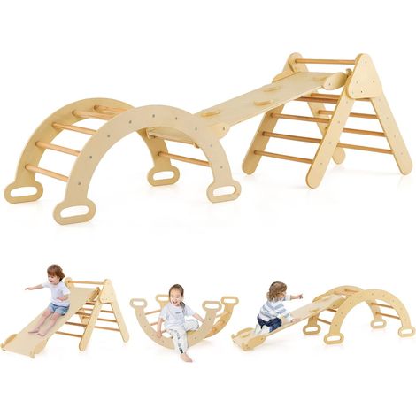 Costway – Triangle d'escalade 7 en 1 pour enfants – Rampe réversible en bois de hêtre – Charge max 50kg – Pour glisser ou grimper dès 1 an (1/5)