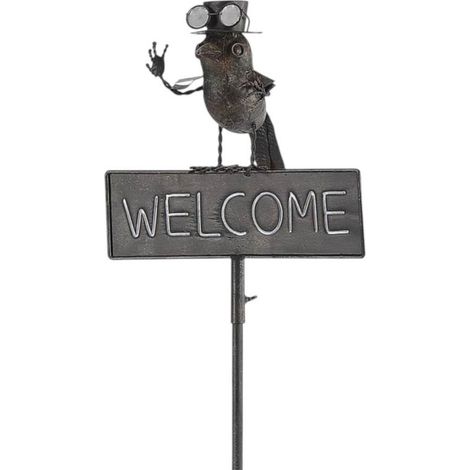 Bird "Welcome" Garden Stake - Metal - L8 x W11 x H53 cm