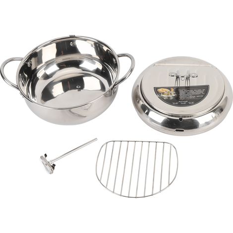 Marmite à friteuse en acier inoxydable avec couvercle thermomètre, égouttoir à huile, égouttoir multifonctionnel pour friture profonde pour pommes de terre et poulet, 20cm