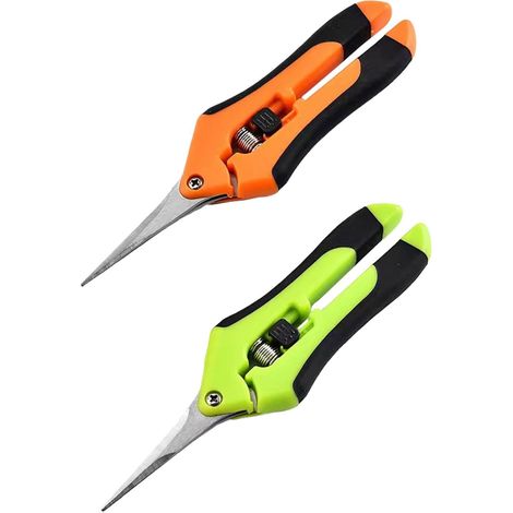 Lot de 2 sécateurs de jardin professionnels à pointe droite en acier inoxydable pour plantes en pot, fleurs, arbres (vert + orange) (1/5)