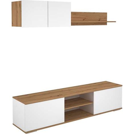 Mueble de salón acabado en roble albar/ blanco soft, 200cm(alto) 180cm(ancho) 40cm(largo) (1/5)