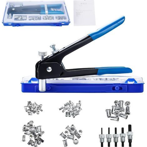86pcs Pince à Insert Fileté, M3 M4 M5 M6 M8 Pince a Sertir Ecrou, Pince Écrou a Riveter et 5 Mandrins, Outil a Insert Fileté Ecrou a Sertir en Alu pour Métal Tuyau Voiture Meuble Réparation (1/5)
