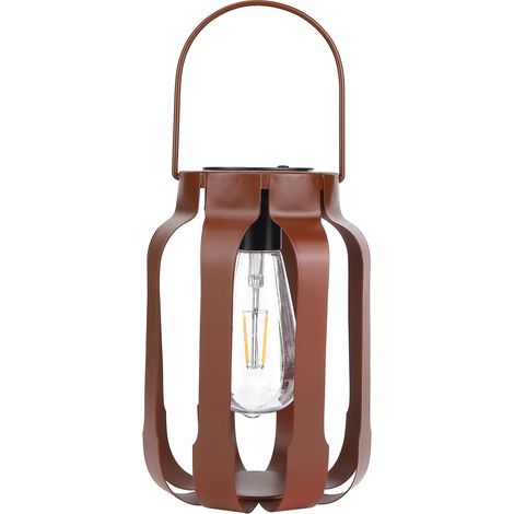 Lampe solaire vintage en fer forgé creuse à suspendre IP44 étanche pour jardin extérieur marron (1/5)