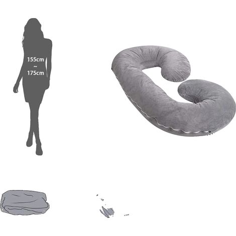 Cuscino per maternità a forma di C, fodera removibile, supporto confortevole, GRIGIO SCURO (1/2)