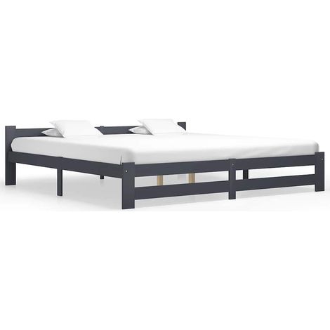 Lit double pour adulte - Cadre de lit Gris foncé Bois de pin massif 200x200 cm BV144492 - BonneVie (1/5)