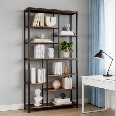Librería alta 100 x 30 x 200 cm en metal y tablero aglomerado negro DESVIAE (1/5)