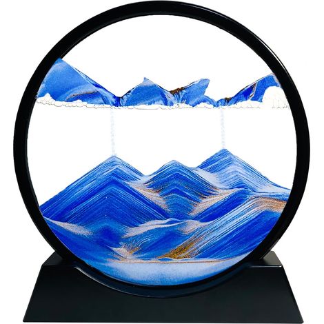 Peinture de Sable Mobile - Cadre Sablier, Images de l'art du Sand en Mouvement, Dynamique dans un Verre Rond, Paysage pour le Bureau Maison Décoration(Bleu, 7 Pouces) (1/5)