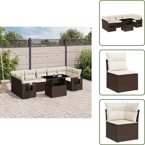 Salon de jardin 8 pcs avec coussins marron résine tressée - Ensemble Salon De Jardin - Mobilier Extérieur - Résine Tressée - Rotin Synthétique - Table Extensible (1/5)
