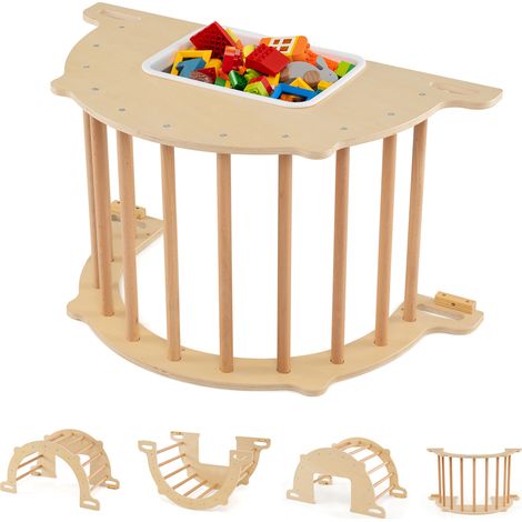 COSTWAY Kids Climbing Arch Sensory Table Montessori Wooden Climber Toy-Natural