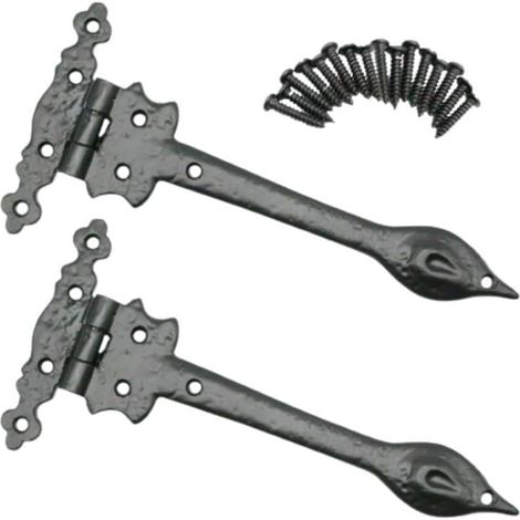 Black Antique Door Spear Door Hinge 9 Inch False Tee Door Hinges Decorative Victorian Spear Garage Gate Hinge Sliding Door Front Hinge with Matching Fixing Screws Pack of 2.