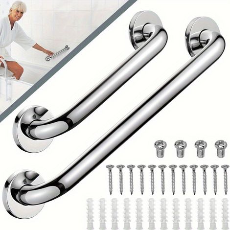 Rambarde de sécurité en acier inoxydable en 2 parties - Barre d'appui de salle de bain - 50 cm + 30 cm (1/4)