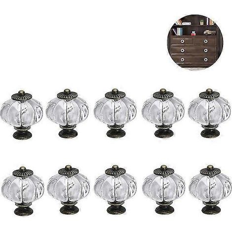 Boutons de meuble en forme de citrouille - Alliage de zinc et acrylique, diamètre 30 mm, lot de 10 avec vis, blanc/imitation bois/transparent (1/5)