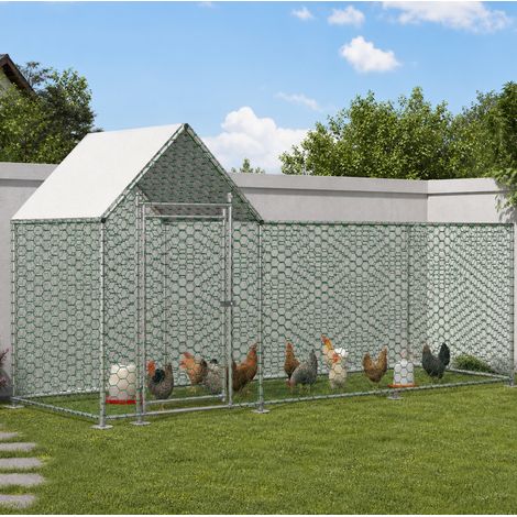 Hühnergehege 3 x 1 x 1,5 m mit Sicherheitsschloss, PE-Dach, OKMYHOME (1/5)