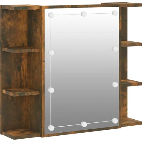 Meubles de Rangement，Armoire à miroir avec LED Chêne fumé 70x16,5x60 cm CFW703709 (1/5)