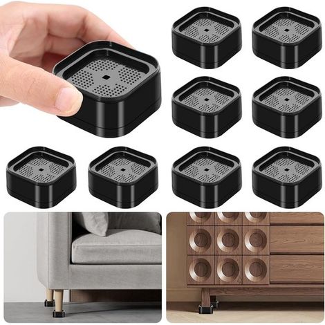 Lot de 8 rehausseurs de meubles – Empilables – Noir – Antidérapants – Lit, table, canapé (1/5)
