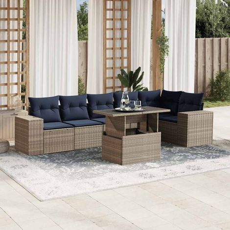 7-teiliges Gartensofa-Set mit Kissen, grau, Polyrattan (1/5)