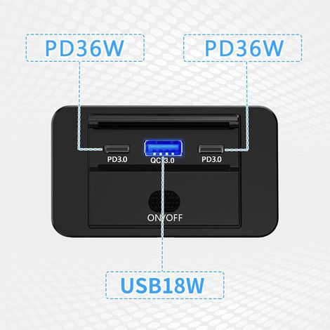 Prise USB 12V Montage en Surface Léger Double Port USB C 36W et QC3.0 18W pour Voiture, Panneau Chargeur de Remplacement (1/4)