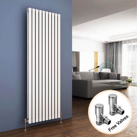 ELEGANT 1800 x 300 mm Modern White Vertical Column Rads Double Oval Panel Designer Bathroom Radiator + Angled Radiator Valves (1/5)