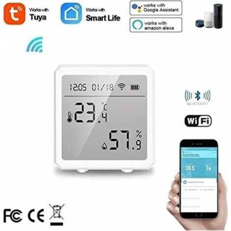 Termómetro higrómetro inteligente WiFi + sensor de temperatura y humedad Bluetooth con retroiluminación para uso en interiores y exteriores, control mediante aplicación (blanco) (1/3)