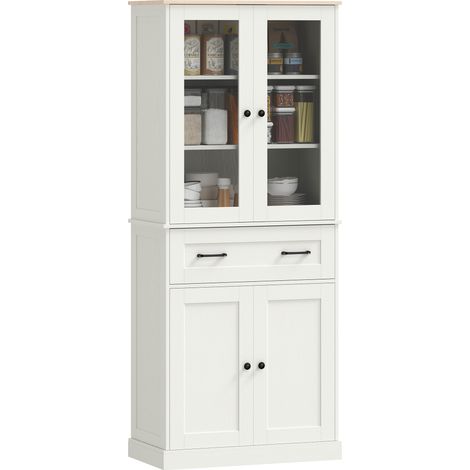 Mobiletto da cucina ausiliario – 2 ante in acrilico – Ampio cassetto – Ripiani regolabili – 76 x 40 x 182,5 cm – Crema