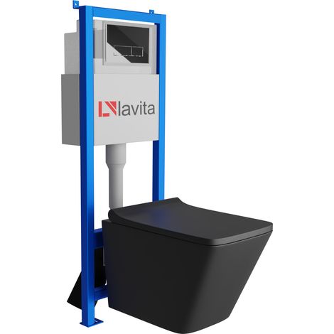 Bâti-support Lavita LAV 101 à 40 cm + WC Lago Black sans bord + plaque de commande LAV 200.3.2 chrome Kit complet WC (1/5)