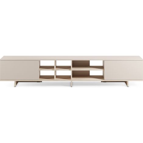 Meuble TV 2 portes beige et décor chêne clair 230 cm - Alicia