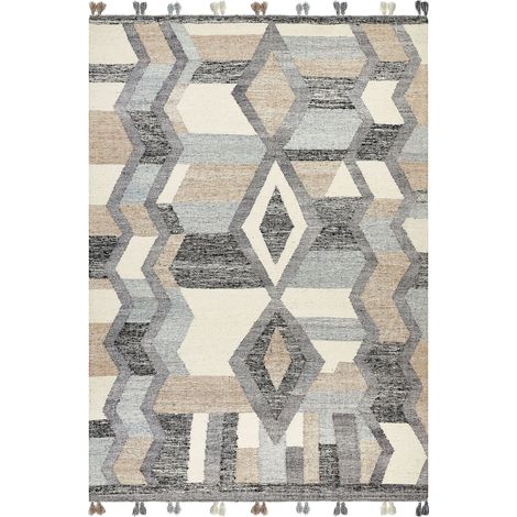 Tapis Kilim Multicolore en Laine 200 x 300 cm avec Pompons Oriental Fait Main Aygezard (1/5)