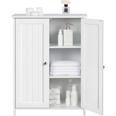 Yaheetech – Meuble bas de salle de bain blanc 60 x 30 x 80 cm – Armoire de rangement avec 2 portes et 2 étagères réglables – Panneaux MDF E1