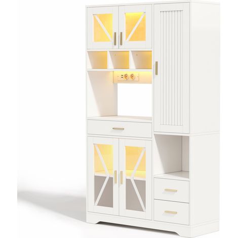 GagaBuffet de cuisine style grange avec LED, prises intégrées et étagères réglables, 185 x 105 x 40 cm (1/5)