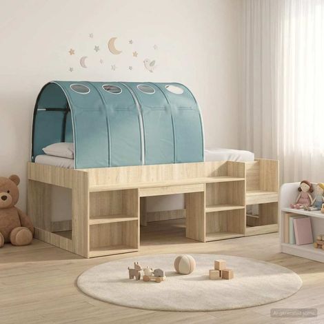 Lit haut enfant avec rangement 3 pièces, bois d’ingénierie, chêne sonoma et bleu clair - PANGIVO (1/5)