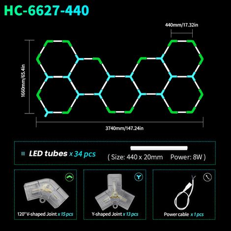 Modulares LED Hexagon-Garagenlicht 240 x 252 cm, Helle Werkstattbeleuchtung für Autoaufbereitung und Waschhalle