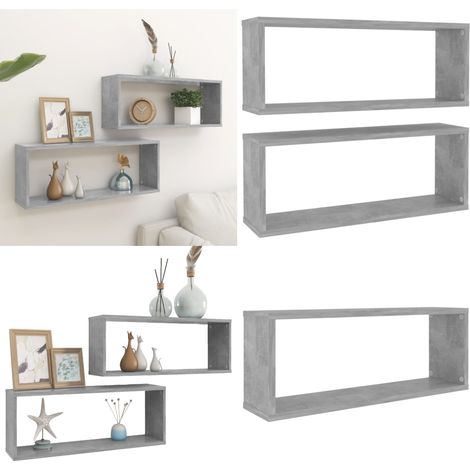 Étagères murales cube 2 pcs Gris béton Bois d’ingénierie - Etagere Murale - Rangement Mural - Etageres Cubes - Meuble Deco - Decoration Murale - Home & Living (1/5)