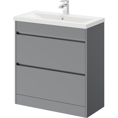 City Gloss Grey 800mm Floor Standing 2 Drawer Vanity Unit and Basin with 1 Tap Hole (1/5)