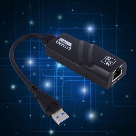 Adaptateur réseau Ethernet - USB 3.0 - RJ45 - Haute vitesse - Compatible USB 2.0/1.1 - Noir (1/4)