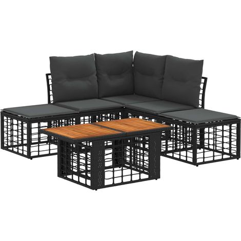 Set Divano da Giardino 6 pz Nero e Grigio scuro polyrattan vidaXL (1/5)
