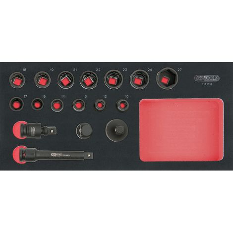 Ks Tools – Module de douilles à chocs 1/2'' – 17 pièces – Empreinte découpée au laser – Mousse imputrescible pour protection optimale