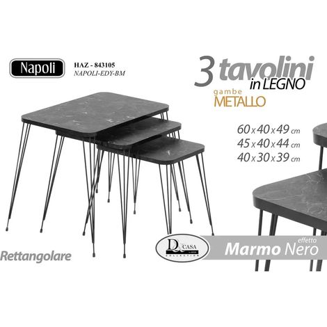 Set aus 3 metallischen Tischchen mit schwarzem Marmor-Effekt, 60x40x49 cm, 45x40x44 cm, 40x39x30 cm