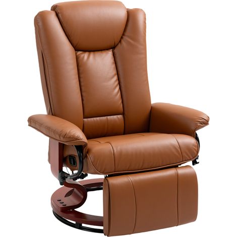 HOMCOM PU Leather Reclining Armchair with Footrest for Living Room, Brown (1/5)