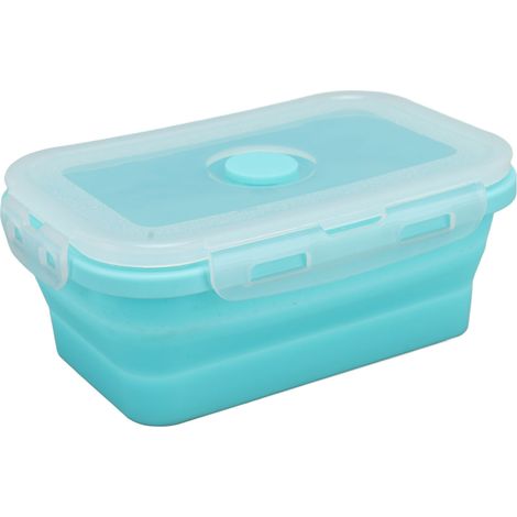 Boîte à lunch pliable en silicone, résistante aux hautes températures et compatible micro-ondes, écologique, de 500 ml (bleue). (1/5)