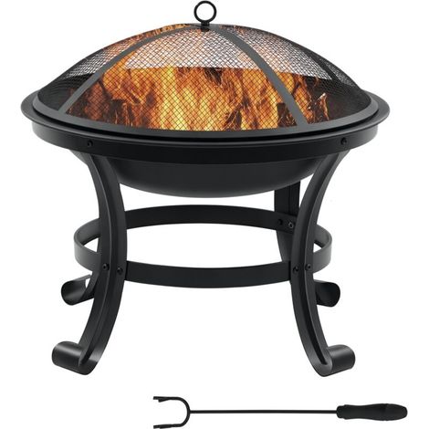 Brasero cheminée Foyer extérieur Rond avec Pare-étincelles, tisonnier métal dim. 55L x 55l x 50H cm Noir (1/5)