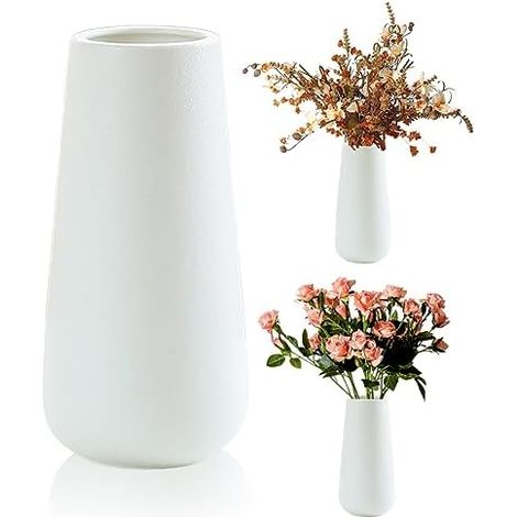 Vase Céramique Blanc Gohytal 20 cm, Pampa, Fleurs Séchées Fraîches, Salon Chambre Table Bureau, Boho Nordique (1/5)